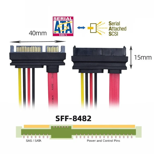 Alt view image 4 of 7 - xiwai SFF-8482 SAS 29 Pin Host to SATA 22Pin Hard Disk Drive Raid Extension Cable 10cm with 15 Pin SATA