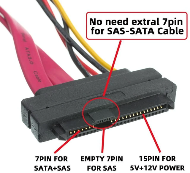 Alt view image 5 of 7 - xiwai SFF-8482 SAS 29 Pin Host to SATA 22Pin Hard Disk Drive Raid Extension Cable 10cm with 15 Pin SATA