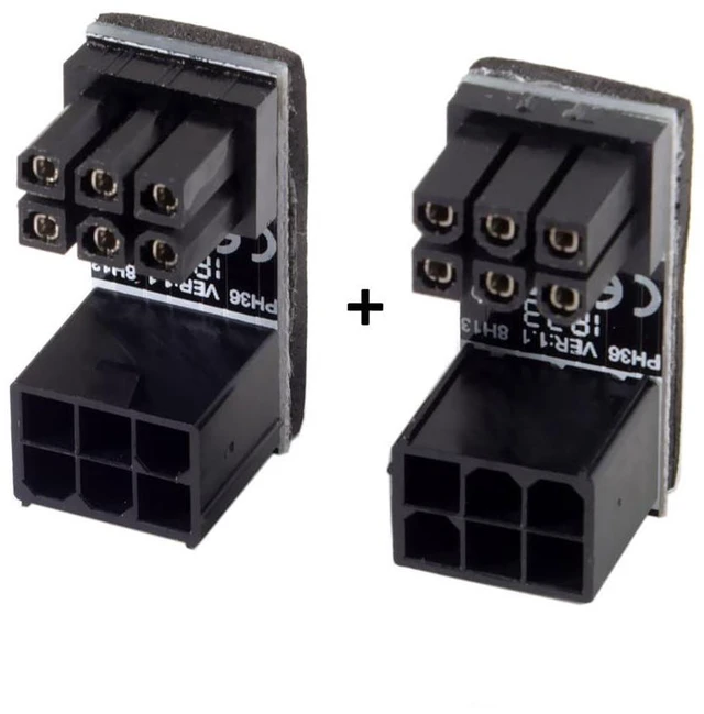Alt view image 2 of 7 - xiwai 180 Degree Angled ATX 6Pin Female to 6pin Male Power Adapter for Desktops Graphics Card 2pcs/lot Black