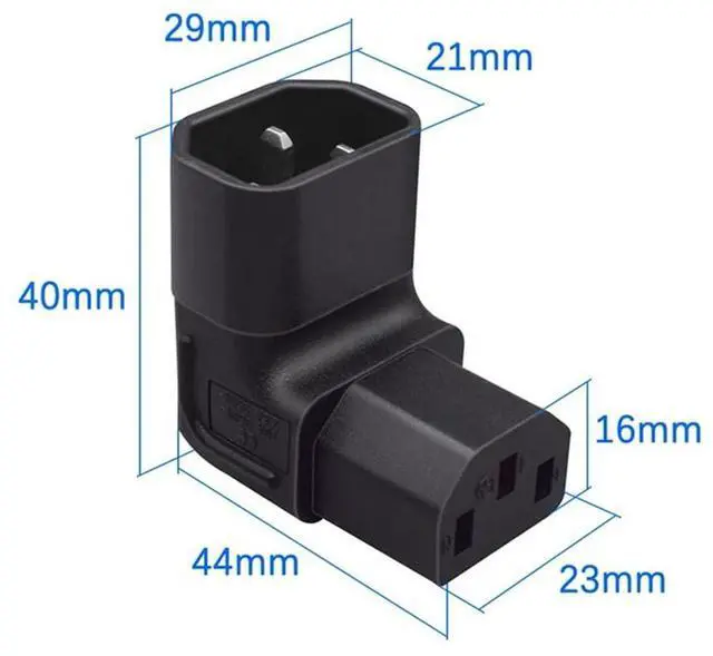 Alt view image 3 of 7 - Xiwai IEC Male C14 to IEC Female 90 Degree Down Direction Right Angled C13 Power Extension Adapter AC Convertor Black