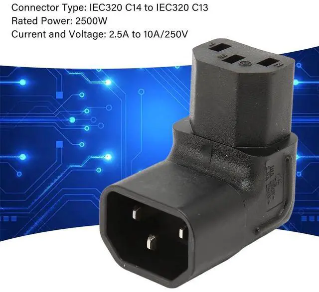 Alt view image 7 of 7 - Xiwai IEC Male C14 to IEC Female 90 Degree Down Direction Right Angled C13 Power Extension Adapter AC Convertor Black