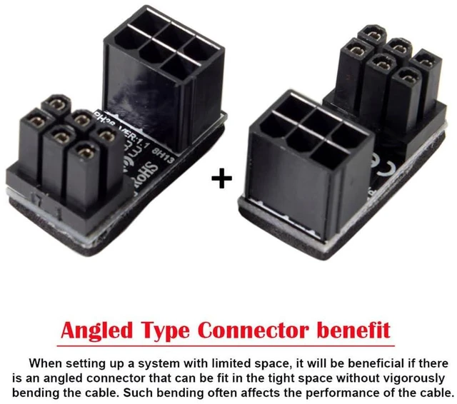Alt view image 3 of 7 - xiwai 180 Degree Angled ATX 6Pin Female to 6pin Male Power Adapter for Desktops Graphics Card 2pcs/lot Black