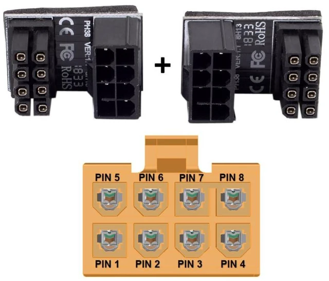 Alt view image 3 of 7 - xiwai 180 Degree Angled ATX 8Pin Female to 8pin Male Power Adapter for Desktops Graphics Card 2pcs/lot Black