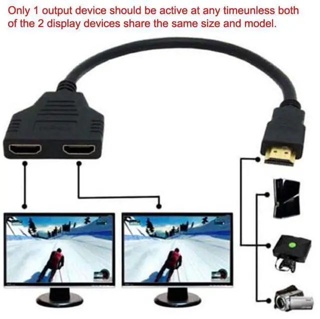 Alt view image 2 of 7 - HDMI Male to 2 HDMI Female 1 in 2 Out Splitter Cable Adapter Converter