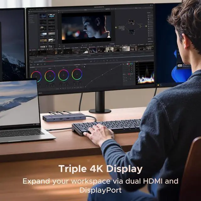 Alt view image 4 of 7 - UGREEN Revodok Pro 12 in 1 Triple 4K Docking Station with 2 HDMI, DP, 2x10G USB C, 2x5G USB A, 100W PD, SD/TF, 1000Mbps Ethernet, 3.5MM Audio, USBC Hub Multiple Adapter for MacBook, DELL, HP and More
