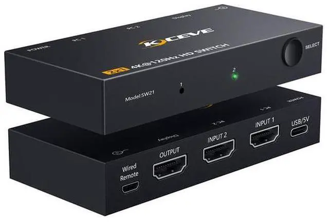 Alt view image 3 of 5 - HDMI switcher, 8K 60Hz high-definition computer-to-TV video splitter, dual-input single-output HDMI bidirectional switcher