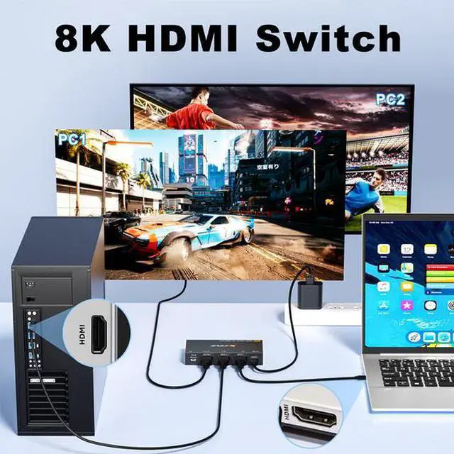 Alt view image 4 of 5 - HDMI switcher, 8K 60Hz high-definition computer-to-TV video splitter, dual-input single-output HDMI bidirectional switcher