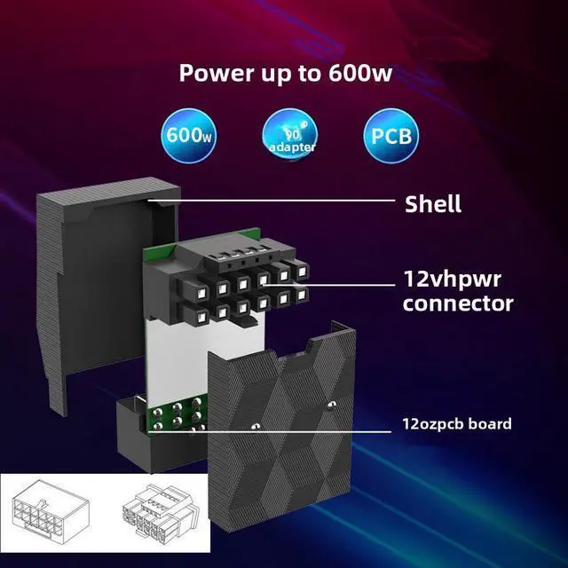 Alt view image 4 of 4 - Computer accessories: 3090ti 40 series graphics card, 16P male to 16P female 90-degree A version right-angle adapter