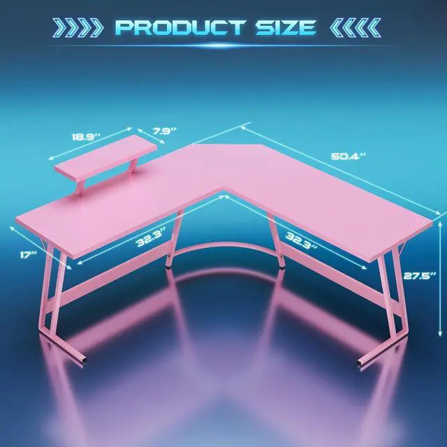 Alt view image 3 of 7 - Homall Pink L Shaped Gaming Desk Computer Corner PC Desk Table with Large Monitor Stand for Home Office Studying Writing Workstation, Gift for Girls and Women (Pink, 51 Inch)