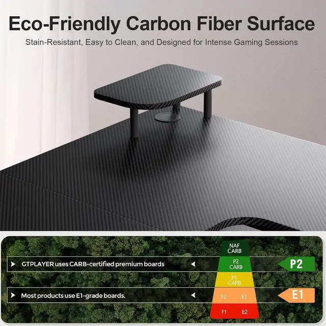 Alt view image 5 of 7 - L Shaped Gaming Desk, Carbon Fiber Style Computer Desk with Monitor Shelf and Hook, Black Small L Shape Desk with Adjustable Open Storage Shelf, Corner PC Table for Small Space Home Office