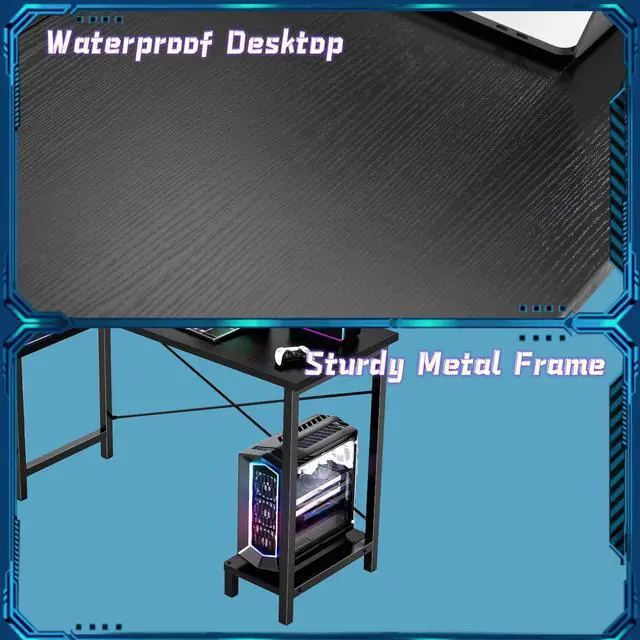 Alt view image 3 of 6 - GIANNA L Shaped Gaming Desk with Wooden Desktop CPU Stand Side Bag Reversible for Home Office Small , Black