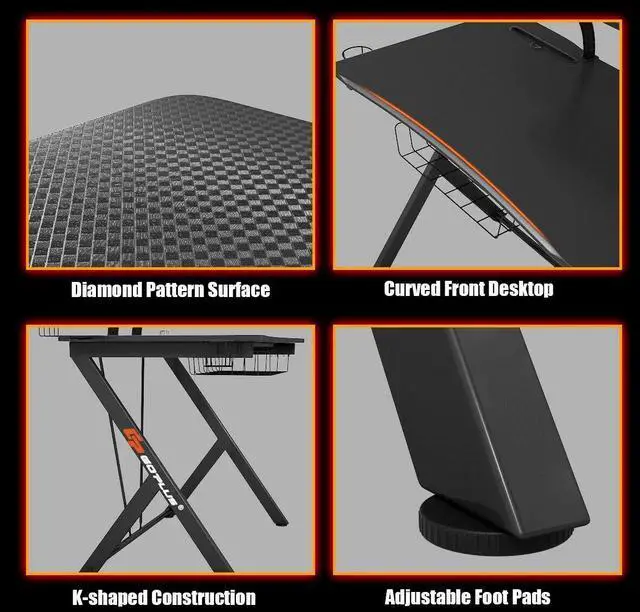 Alt view image 6 of 7 - Gymax Gaming Desk Computer Desk PC Table Workstation with Headphone Hook & Cup Holder