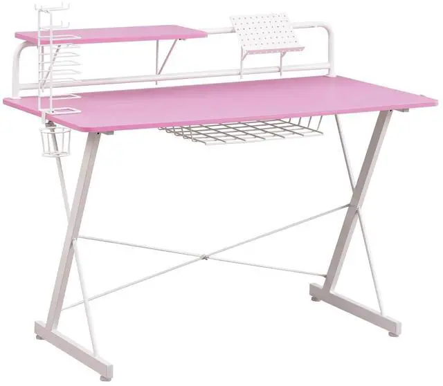 Alt view image 7 of 7 - Techni Sport TS-200 Carbon 47" Computer Gaming Desk with Shelving, Pink/ White RTA-TS200-PNK