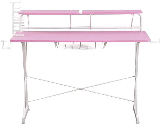 Alt view image 6 of 7 - Techni Sport TS-200 Carbon 47" Computer Gaming Desk with Shelving, Pink/ White RTA-TS200-PNK