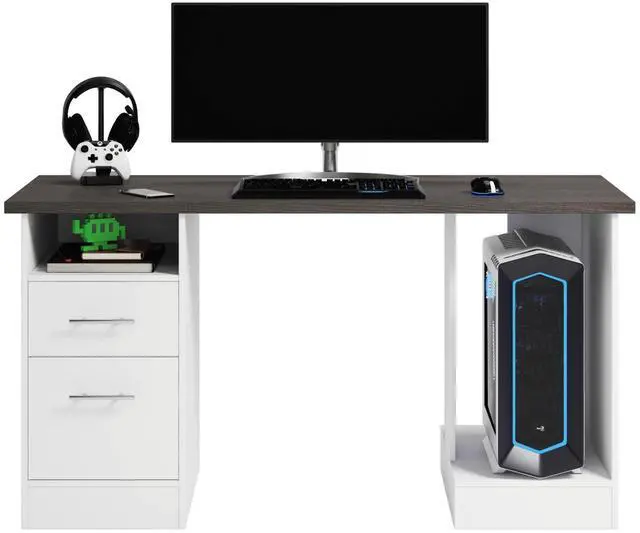 Alt view image 5 of 7 - Sauder Desk for Gaming with Charcoal Ash Accent Top, White Finish