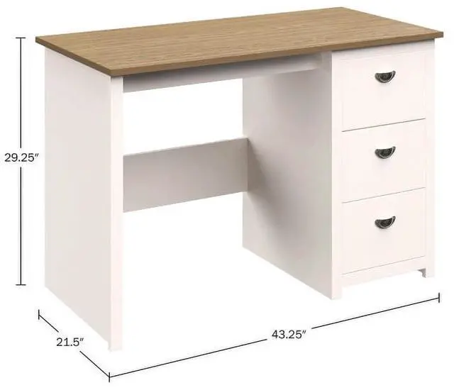 Alt view image 6 of 7 - Lavish Home Computer Desk with Attached 3-Drawer File Cabinet (White)
