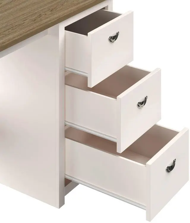 Alt view image 4 of 7 - Lavish Home Computer Desk with Attached 3-Drawer File Cabinet (White)