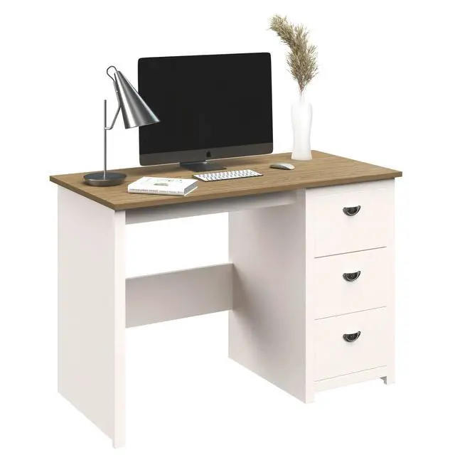 Alt view image 5 of 7 - Lavish Home Computer Desk with Attached 3-Drawer File Cabinet (White)