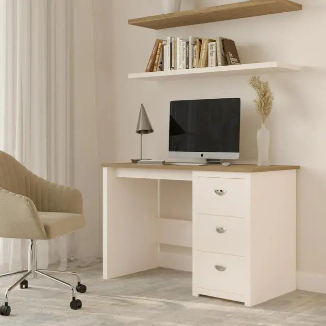 Main image of Lavish Home Computer Desk with Attached 3-Drawer File Cabinet (White)