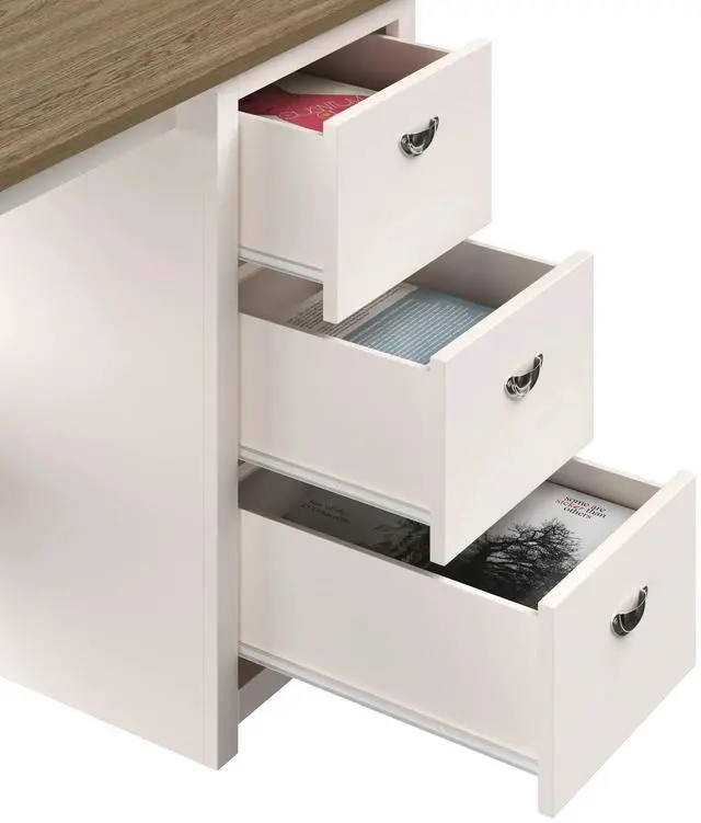 Alt view image 7 of 7 - Lavish Home Computer Desk with Attached 3-Drawer File Cabinet (White)