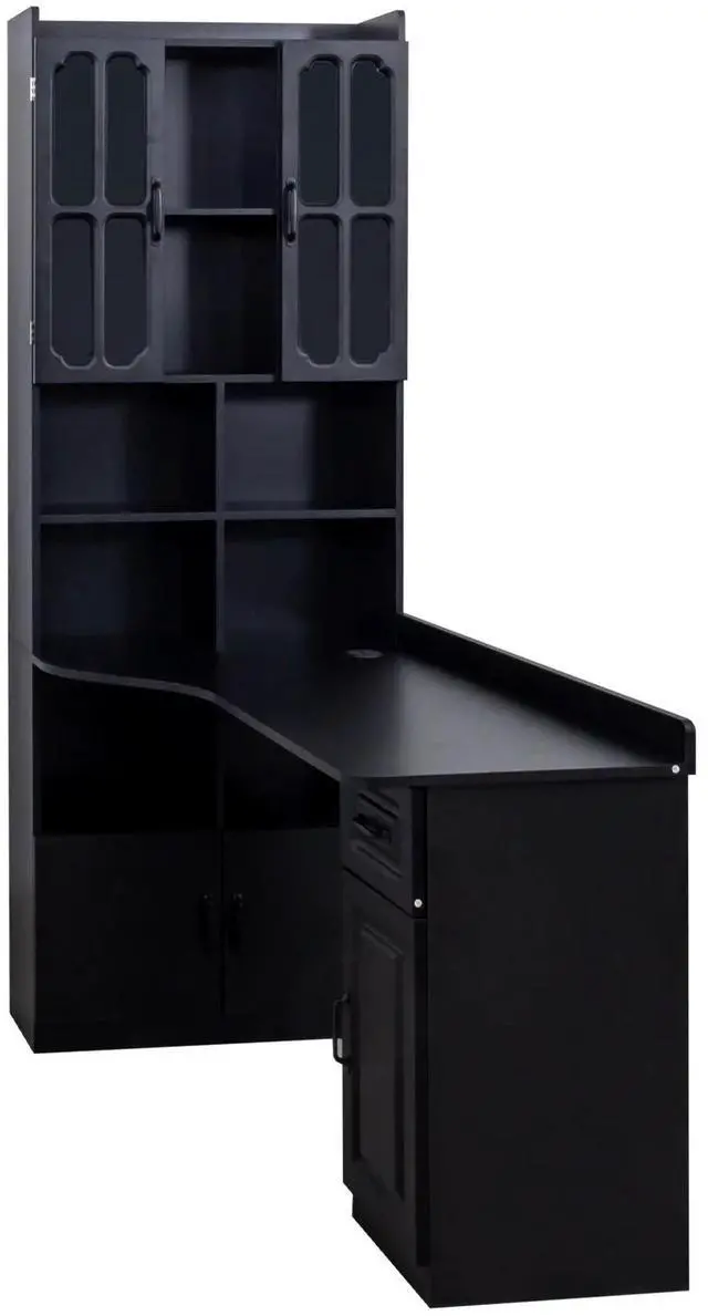 Alt view image 4 of 7 - Aukfa 2-in-1 L-Shaped Computer Desk Corner Desk w/ Hutch Drawers & Bookshelf for Home Office,Black