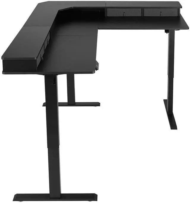 Main image of KFFKFF L-Shaped Adjustable Height Desk, Electric Corner Gaming Table with CPU Stands, Dual Hooks, Fabric Drawers, and Power Strip, Ideal for Home Office, Easy Assembly, Black