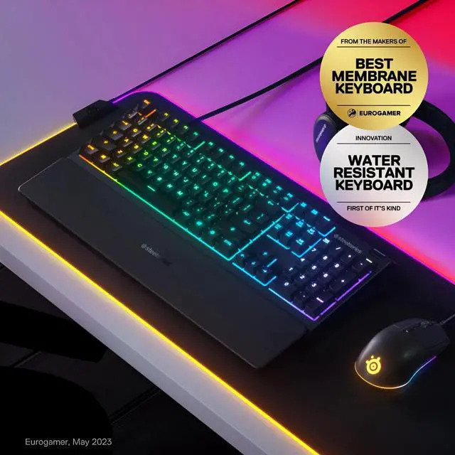 Alt view image 2 of 7 - SteelSeries Apex 3 RGB Gaming Keyboard 10-Zone RGB Illumination IP32 Water Resistant Premium Magnetic Wrist Rest (Whisper Quiet Gaming Switch)
