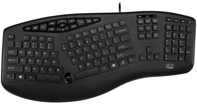 Alt view image 2 of 7 - Adesso AKB-160UB Wired Ergonomic Keyboard with Integrated Palm Rest, Chiclet Keycaps, and Multimedia Hotkeys