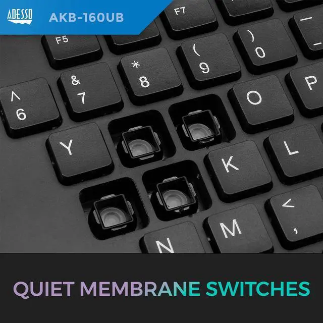 Alt view image 7 of 7 - Adesso AKB-160UB Wired Ergonomic Keyboard with Integrated Palm Rest, Chiclet Keycaps, and Multimedia Hotkeys