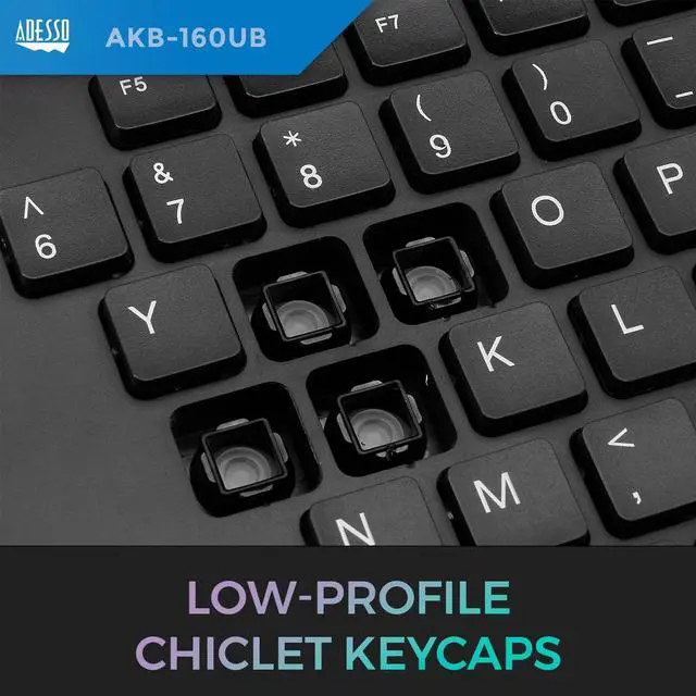Alt view image 6 of 7 - Adesso AKB-160UB Wired Ergonomic Keyboard with Integrated Palm Rest, Chiclet Keycaps, and Multimedia Hotkeys