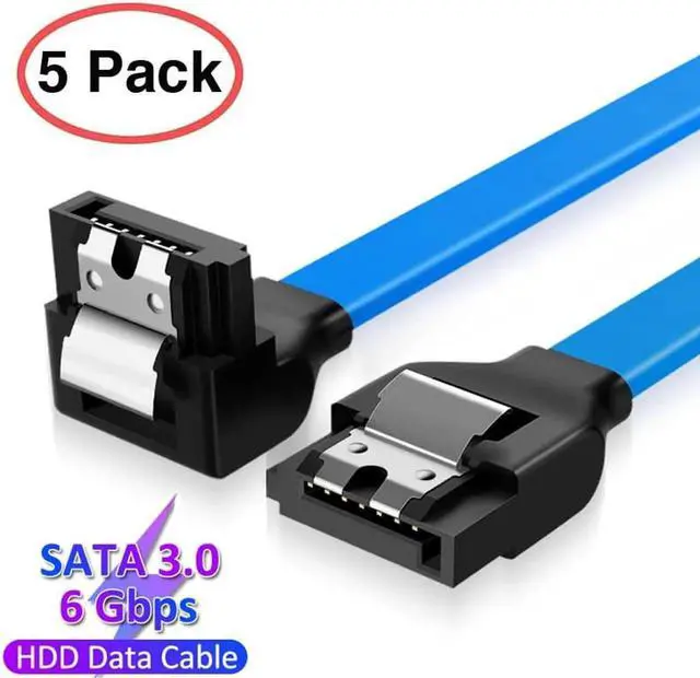 Main image of SATA Cable III 5 Pack 6Gbps 7pin Female to 90 Degree Right-Angle Data Cable with Locking Latch Compatible for SATA SSD, HDD, CD Driver, CD Writer, 20 Inch Blue