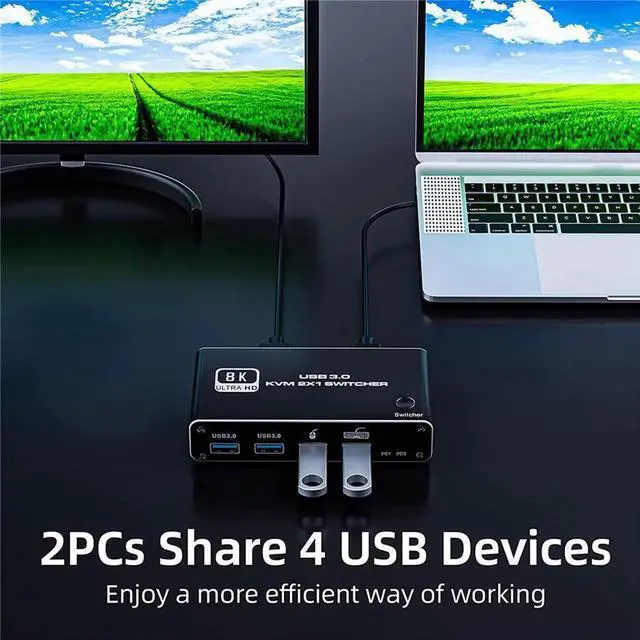 Alt view image 7 of 7 - DIXSG HDMI KVM Switch, 8K USB Switch 2x1 HDMI2.1 Ports + 4X USB3.0 KVM Ports, Share 2 Computers one Monitor Switch,Supports 8K 60Hz,4K 120Hz,YUV 4:4:4, HDCP 2.3, HDR 10, Hotkey