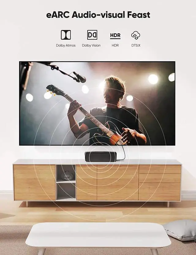 Alt view image 5 of 7 - 8K HDMI Cable 2.1 48Gbps , High Speed HDMI Braided Cord-4K@120Hz 8K@60Hz, DTS:X, HDCP 2.2 & 2.3, HDR 10 Compatible with Roku TV/PS5/HDTV/Blu-ray,1-Pack 6.6 ft.