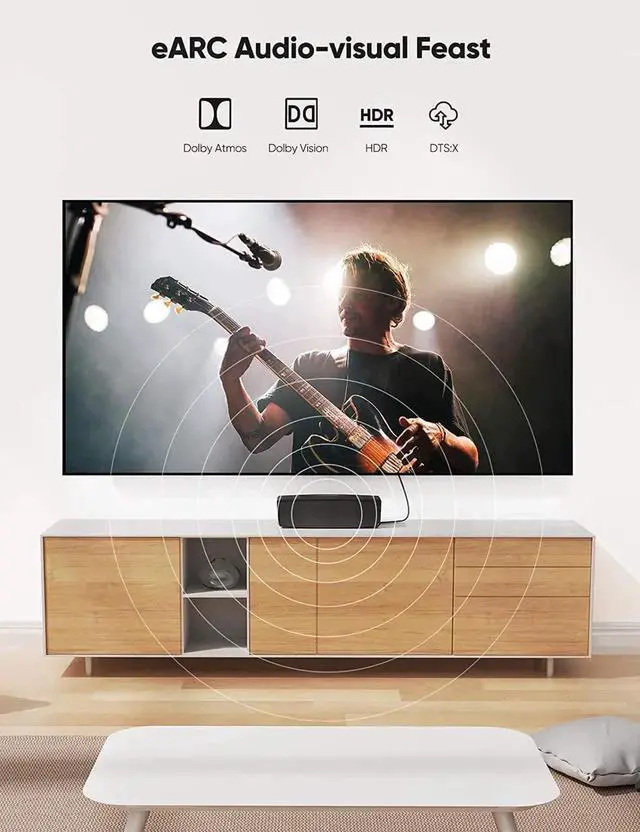 Alt view image 6 of 7 - 8K HDMI Cable 2.1 48Gbps 3.3FT/1M, High Speed HDMI Braided Cord-4K@120Hz 8K@60Hz, DTS:X, HDCP 2.2 & 2.3, HDR 10 Compatible with Roku TV/PS5/HDTV/Blu-ray,1-Pack