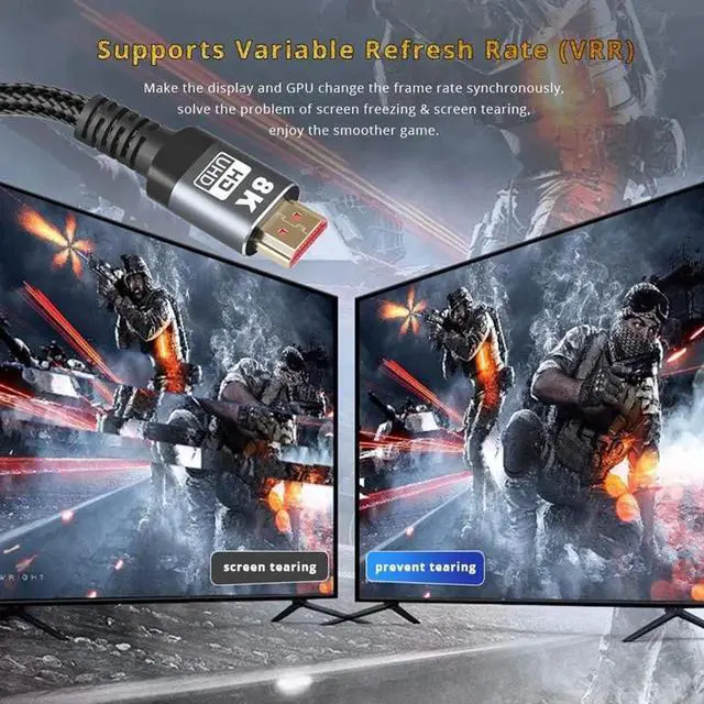 Alt view image 7 of 7 - 8K HDMI Cable 2.1 48Gbps 10FT/3M,High Speed HDMI Braided Cord-4K@120Hz 8K@60Hz, DTS:X, HDCP 2.2 & 2.3, HDR 10 Compatible with Dolby Vision Apple TV 4K Roku Sony LG Samsung Xbox PS4 PS5 10 Feet