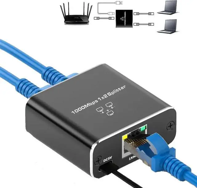 Main image of DIXSG Ethernet Splitter,Gigabit RJ45 Ethernet Splitter 1 to 2, 1000Mbps Network Extension Connector with USB Cable , 8P8C Extender Plug for Cat5/5e/6/7/8 Cable (2 Devices Simultaneous Networking)