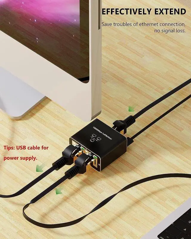 Alt view image 3 of 7 - DIXSG Ethernet Splitter,Gigabit RJ45 Ethernet Splitter 1 to 2, 1000Mbps Network Extension Connector with USB Cable , 8P8C Extender Plug for Cat5/5e/6/7/8 Cable (2 Devices Simultaneous Networking)