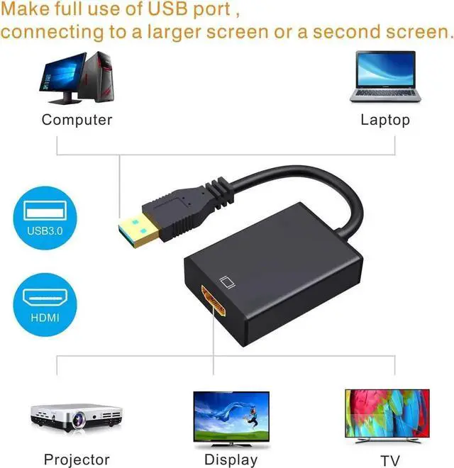 Alt view image 5 of 7 - USB3.0 to HDMI Adapter, USB to HDMI 1080P Video Graphics Cable Converter with Audio for PC Laptop Projector HDTV Compatible with Windows XP 7/8/8.1/10 [Not Support Mac OS Chromebook]
