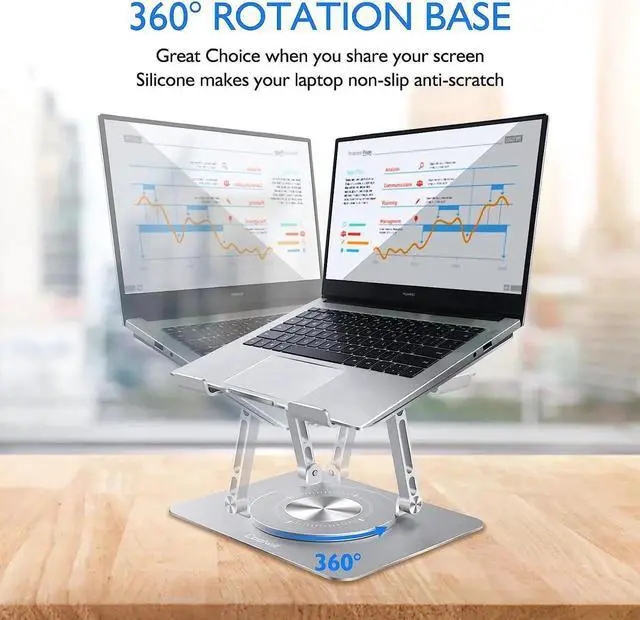 Alt view image 2 of 7 - Height Adjustable Laptop Stand with 360° Swivel Base, Sit to Stand Ergonomic Computer Stand, Portable Riser Holder Desk for Good Posture, Compatible with MacBook Pro, All Laptops 10-16"