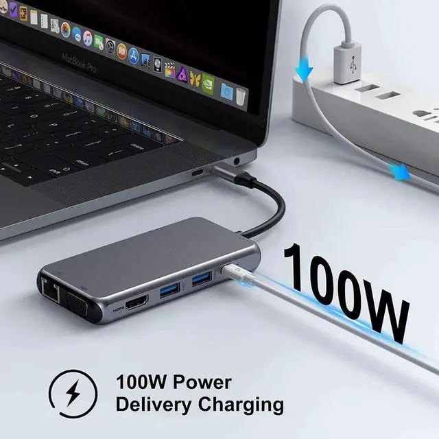 Alt view image 7 of 7 - DIXSG USB C Hub Type C Multiport Adapter for MacBook Pro/Air,10 in 1 Mac Dongle with HDMI, Ethernet, VGA, PD Port, 3 USB 3.0, SD/TF Card Reader and Mic/Audio for Windows Type C Laptops