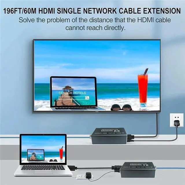 Alt view image 2 of 7 - DIXSG 196FT/60m HDMI Extender with IR & Loop Out 1080P HDMI Extender No Loss RJ45 to HDMI Extender Transmitter Receiver over Cat5e/Cat6