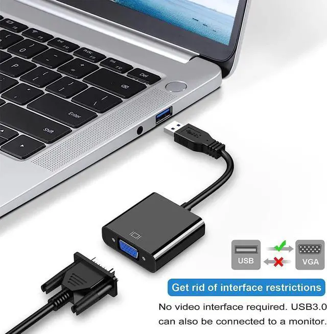 Alt view image 2 of 7 - DIXSG USB to VGA Adapter for Monitor MacBook,AUBEAMTO VGA to USB 3.0/2.0 Converter 1080P Multi-Display Video Cable for Laptop Desktop PC to Monitors, Projector, TV. (Not Support Chromebook)