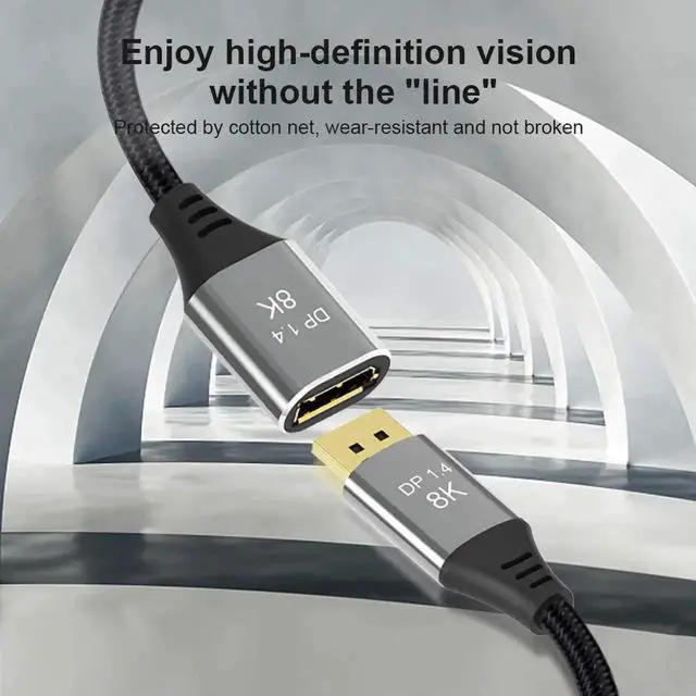 Alt view image 3 of 7 - DIXSG 8K DisplayPort 1.4 Extension Cable 6.6Feet, DP to DP(Male to Female) Extension Cable,Male to Female,Supports 8K@60Hz,4K@144Hz High Speed 32.4Gbps HDCP 3D For Laptop/PC/Gaming Monitor/TV