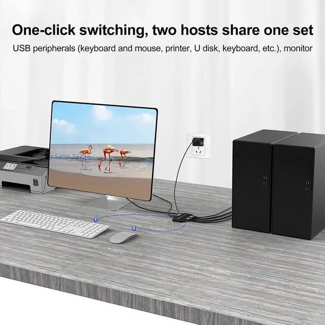 Alt view image 3 of 7 - DIXSG 2 Port 8K HDMI KVM Switch 2 in 1 Out 8K@60Hz 4K@120Hz 2 PC to 1 Monitor with 4 USB 3.0 Ports for Sharing Keyboard, Mouse, U Disk