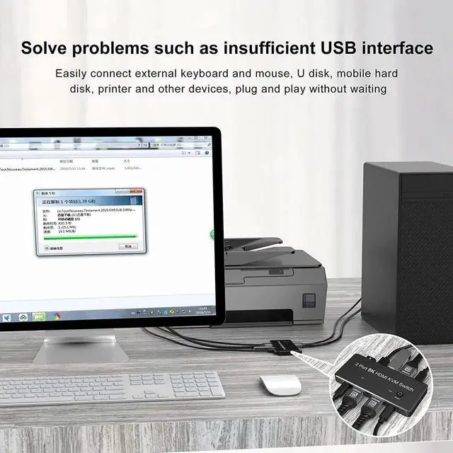 Alt view image 4 of 7 - DIXSG 2 Port 8K HDMI KVM Switch 2 in 1 Out 8K@60Hz 4K@120Hz 2 PC to 1 Monitor with 4 USB 3.0 Ports for Sharing Keyboard, Mouse, U Disk