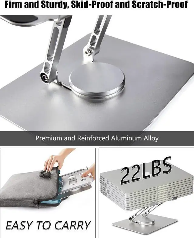 Alt view image 6 of 7 - DIXSG T360 Laptop Stand Anti-Shake with Heavy Swivel Base, Ergonomic Multi-Angle Adjustable Laptop Stand Riser iPad Holder for MacBook Pro/Air, Surface Laptop, Tablet UP to 17 inches