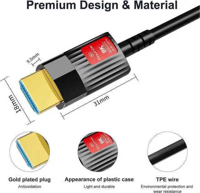 Alt view image 6 of 7 - DIXSG 8K HDMI 2.1 Fiber Optic Cable 8K 60Hz 4K 120Hz Ultra High Speed 48Gbps HDR eARC HDCP Optical Fiber HDMI Cables For HDTV Laptop Projector TV Box PS - 50M/164ft