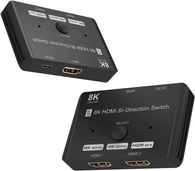 Alt view image 2 of 7 - HDMI 2.1 Switch 8K Bi-Directional HDMI Switcher 2 in 1 Out HDMI Splitter 1 in 2 Out Supports 4K@120Hz, 8K@60Hz 48Gbps,HDCP 2.3,ARC,VRR for Xbox X, PS5, Blu-Ray, 8K UHD TV, Monitor and Projector