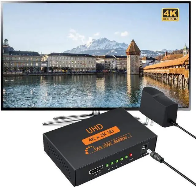 Alt view image 4 of 7 - DIXSG HDMI Splitter 1 in 4 Out V1.4 Powered 1x4 Ports Box Supports Full Ultra HD 1080P 4K/2K and 3D Resolutions (1 Input to 4 Outputs)