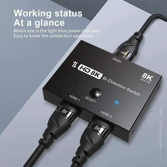 Alt view image 3 of 7 - DIXSG HDMI 2.1 Ultra 8K HD Bi-Directional Switch 8K@60Hz 4K@120Hz 1in 2out, 2in 1out High Speed 48Gbps Splitter Converter Compatible with Xbox PS5 Projectors Monitors